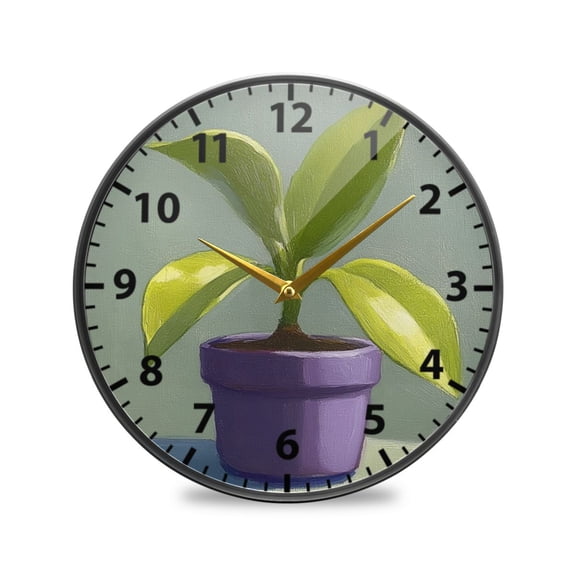 Painting Pot Wall Clock Modern Decor Acrylic Clock Golden Hands 11.9in