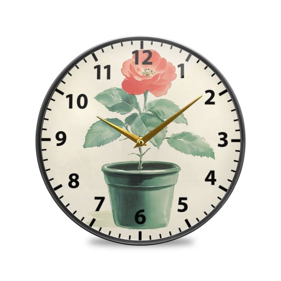 Acrylic Wall and Table Clock Painting Red Rose 9.5in Modern Decor with Golden Hands