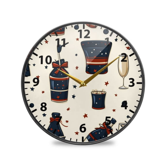 Party Themed Wine Wall Clock Modern Decor Acrylic Clock Golden Hands 11.9in