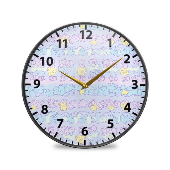 Pastel Clouds Design Wall Clock Modern Decor Acrylic Clock Golden Hands 9.5in