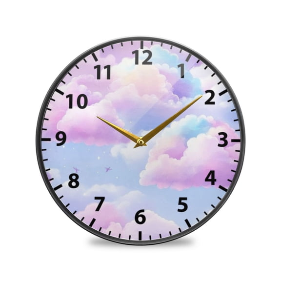 Pastel Colored Clouds Wall Clock Modern Decor Acrylic Clock Golden Hands 9.5in