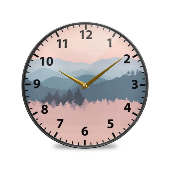 Pastel Mountains Wall Clock Modern Decor Acrylic Clock Golden Hands 9.5in