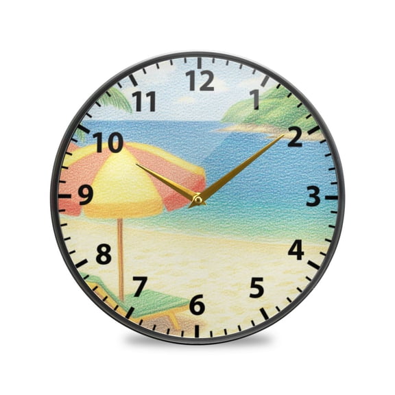 Peaceful Beach Pattern Design Wall Clock Modern Decor Acrylic Clock Golden Hands 9.5in