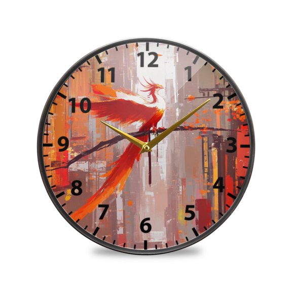 Acrylic Wall and Table Clock Phoenix on A Branch 9.5in Modern Decor with Golden Hands