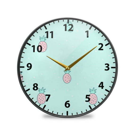 Acrylic Wall and Table Clock Pineapples Pattern 11.9in Modern Decor with Golden Hands