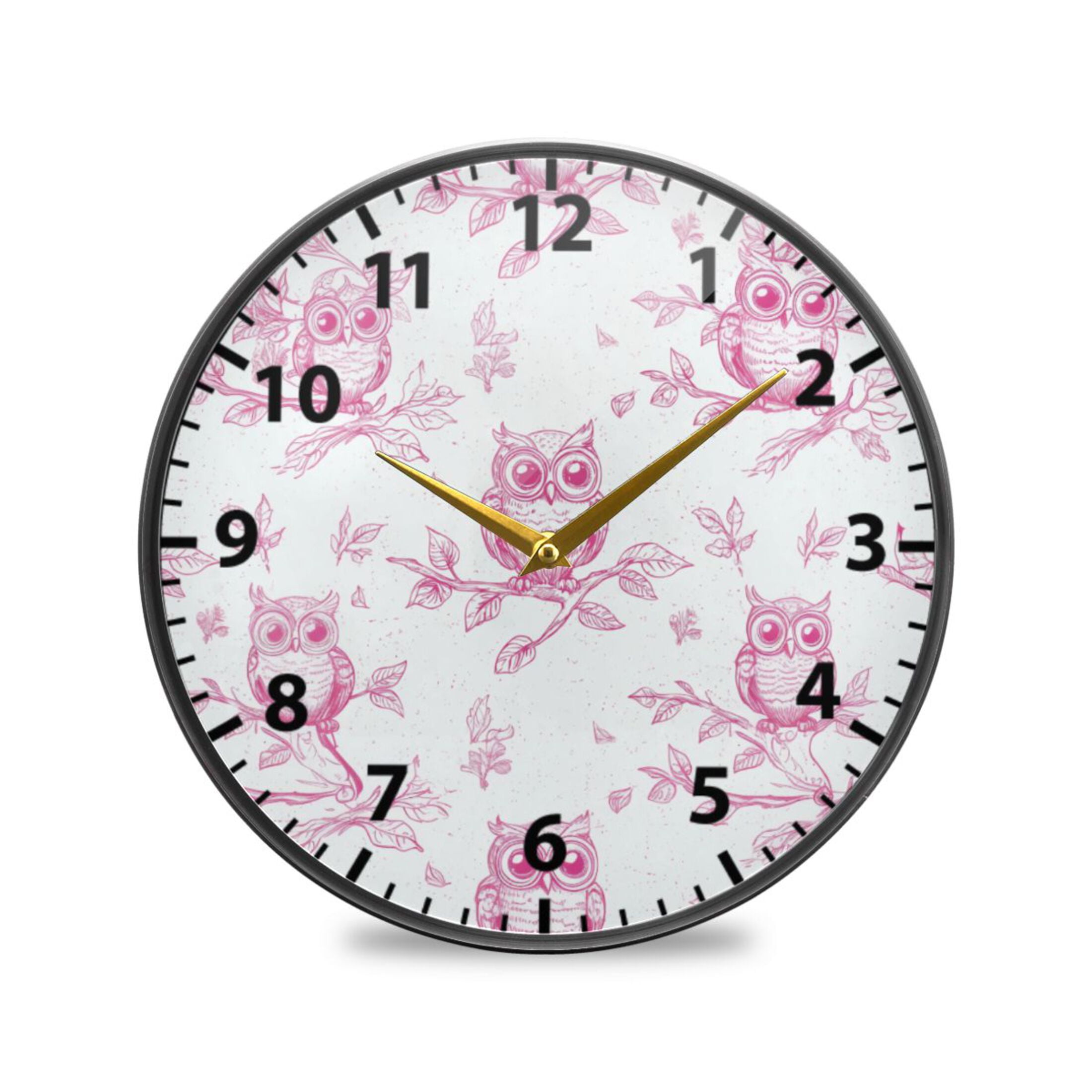 Pink Cartoon Bird Wall Clock Modern Decor Acrylic Clock Golden Hands 9 ...
