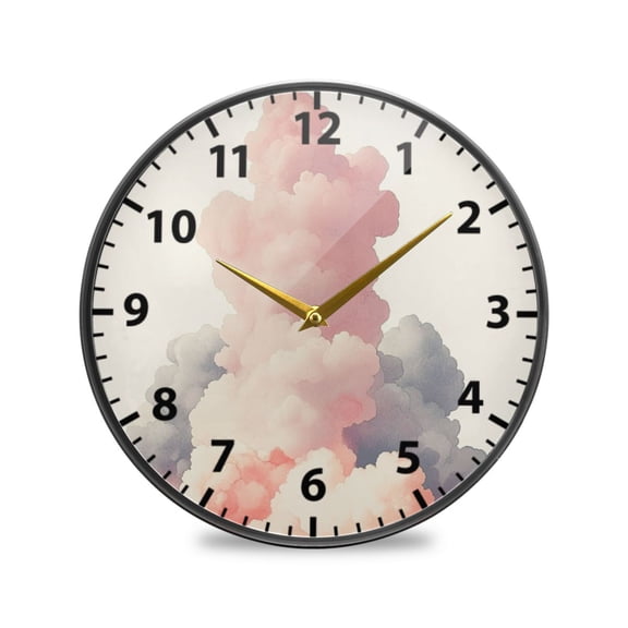 Acrylic Wall and Table Clock Pink Clouds 11.9in Modern Decor with Golden Hands