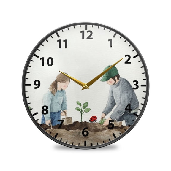 Planting Flowers Wall Clock Modern Decor Acrylic Clock Golden Hands 9.5in
