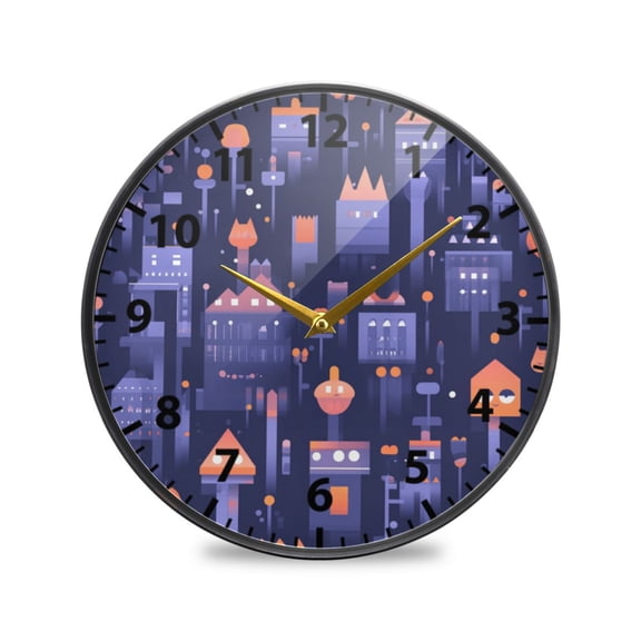 Playful Whimsical Village Wall Clock Modern Decor Acrylic Clock Golden Hands 11.9in