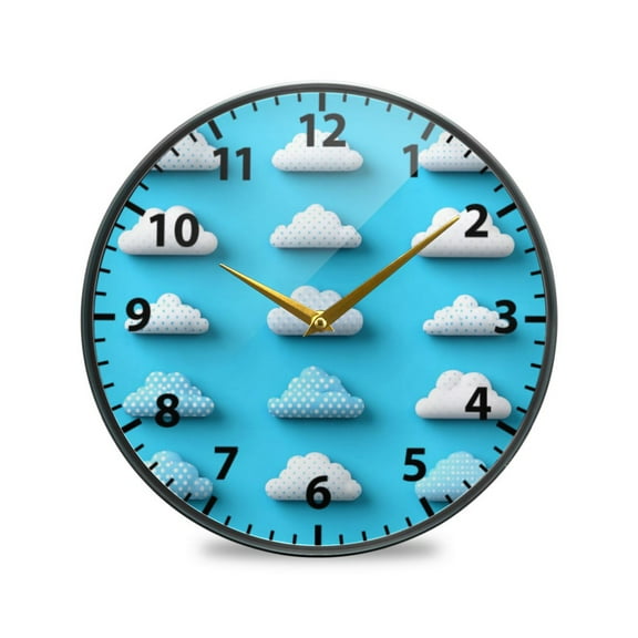Acrylic Wall and Table Clock Polka Dot Clouds 9.5in Modern Decor with Golden Hands