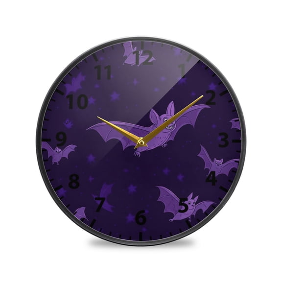 Purple Bat Wall Clock Modern Decor Acrylic Clock Golden Hands 11.9in