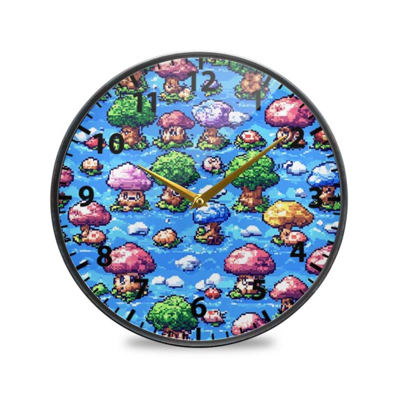 Retro Game Pattern Wall Clock Modern Decor Acrylic Clock Golden Hands 11.9in