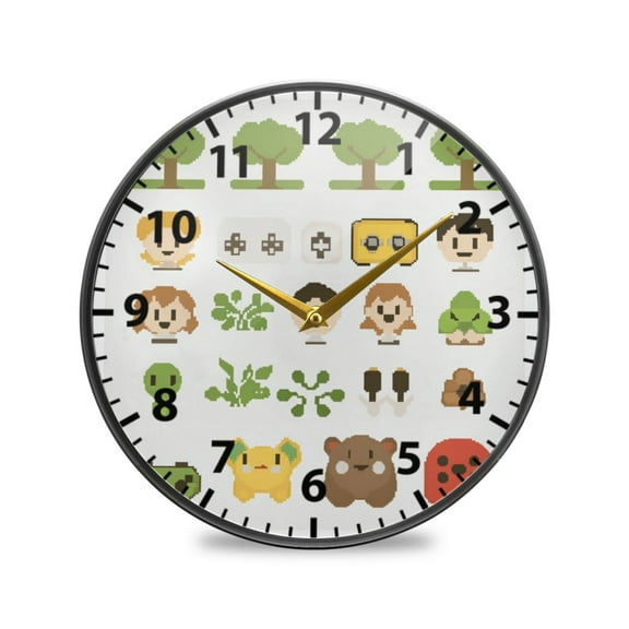 Retro Video Game Scene Wall Clock Modern Decor Acrylic Clock Golden Hands 11.9in