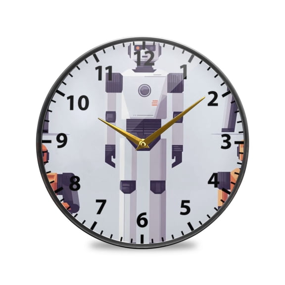 Robots Wall Clock Modern Decor Acrylic Clock Golden Hands 9.5in
