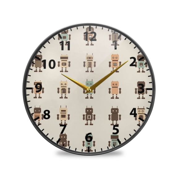 Acrylic Wall and Table Clock Robots Pattern 9.5in Modern Decor with Golden Hands