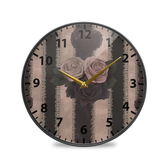 Rose Pattern Wall Clock Modern Decor Acrylic Clock Golden Hands 9.5in