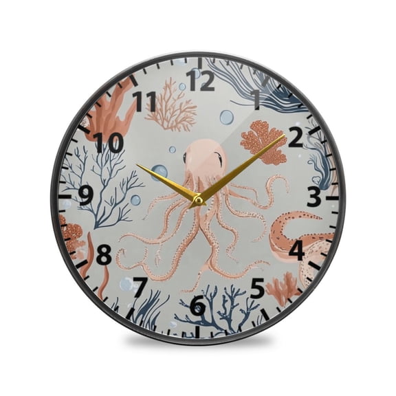 Sea Creatures Pattern Wall Clock Modern Decor Acrylic Clock Golden Hands 9.5in