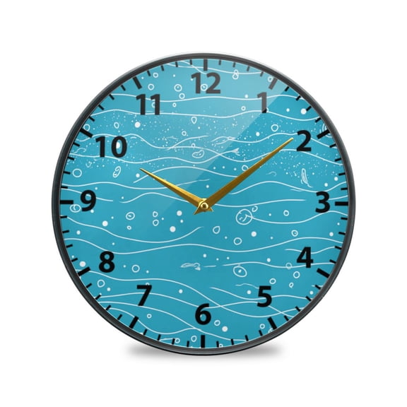 Sea Surface Pattern Wall Clock Modern Decor Acrylic Clock Golden Hands 9.5in