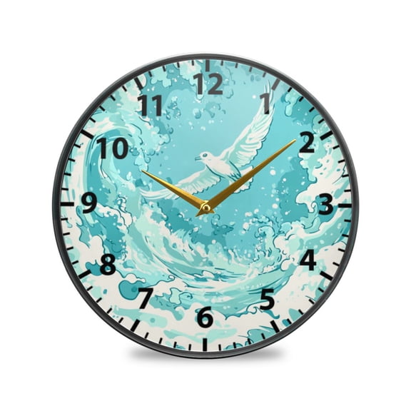 Acrylic Wall and Table Clock Seagulls and Waves 9.5in Modern Decor with Golden Hands