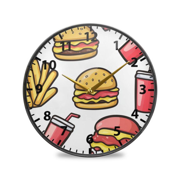 Acrylic Wall and Table Clock Simple Children's Drawings Food 9.5in Modern Decor with Golden Hands