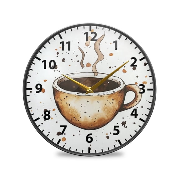Simple Coffee Pattern Wall Clock Modern Decor Acrylic Clock Golden Hands 9.5in