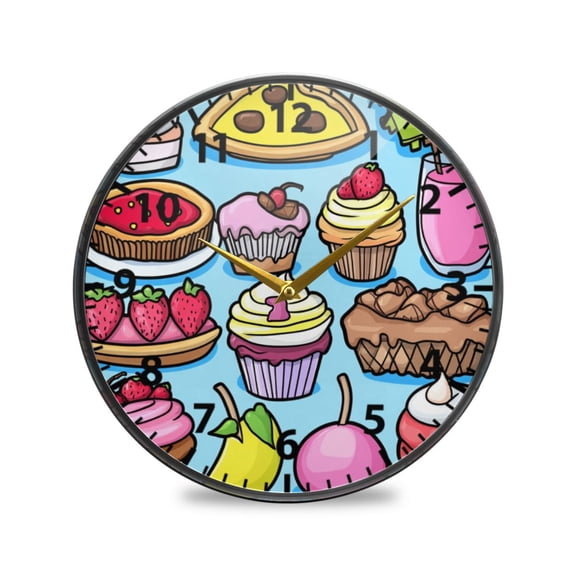 Acrylic Wall and Table Clock Simple Food Pattern 9.5in Modern Decor with Golden Hands