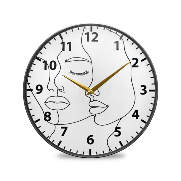Simple Line Drawing Face Wall Clock Modern Decor Acrylic Clock Golden Hands 9.5in