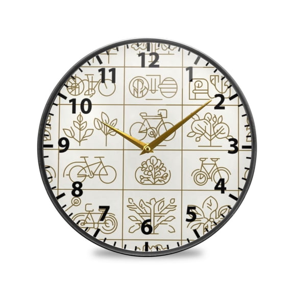 Simple Line Icons Wall Clock Modern Decor Acrylic Clock Golden Hands 9.5in