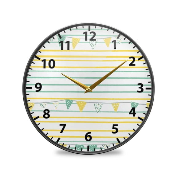 Simple Striped Pattern Wall Clock Modern Decor Acrylic Clock Golden Hands 11.9in
