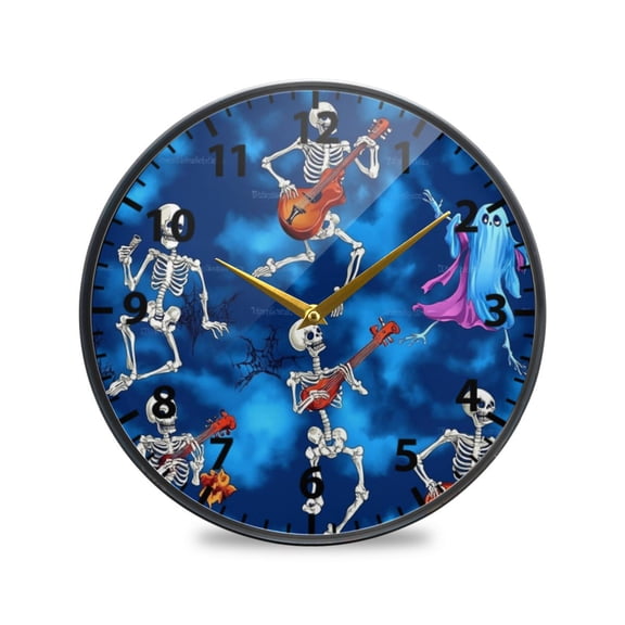 Skeletons Playing Musical Wall Clock Modern Decor Acrylic Clock Golden Hands 9.5in