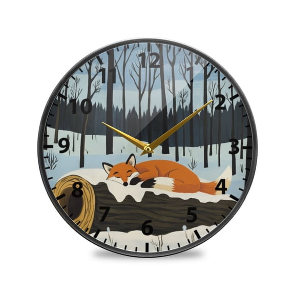 Sleepy Fox Wall Clock Modern Decor Acrylic Clock Golden Hands 9.5in