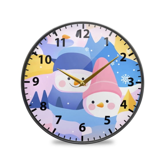 Snowmen with Colorful Hats Wall Clock Modern Decor Acrylic Clock Golden Hands 11.9in