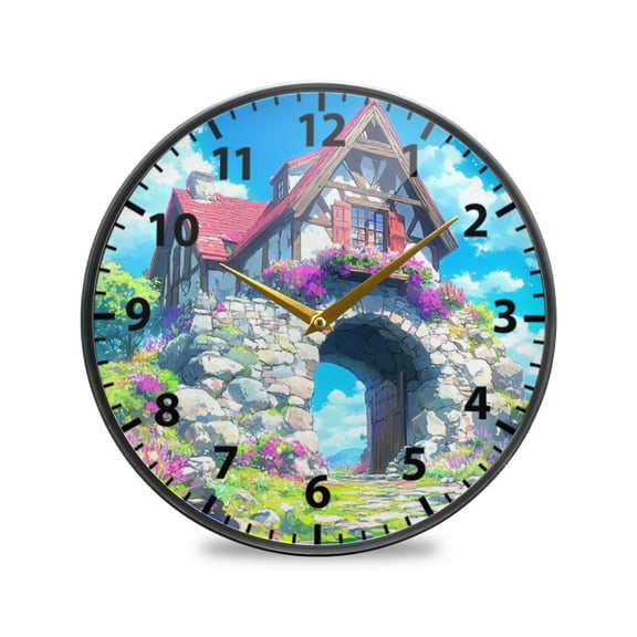 Summer Peaceful Countryside Wall Clock Modern Decor Acrylic Clock Golden Hands 9.5in