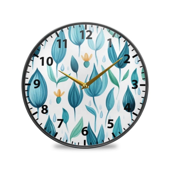 Teal Leaf Design Wall Clock Modern Decor Acrylic Clock Golden Hands 9.5in