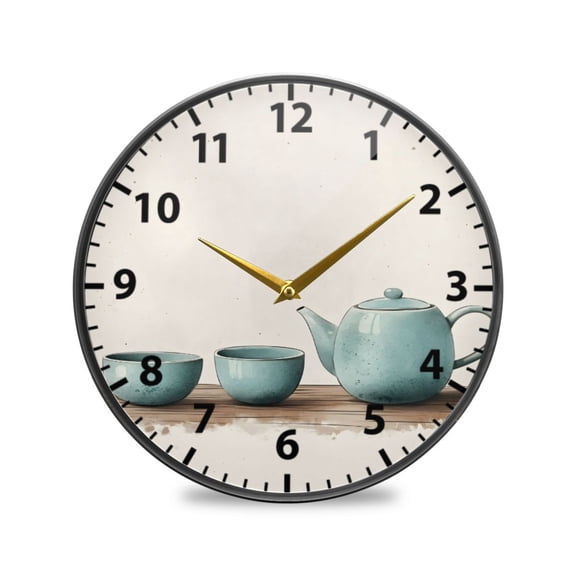 Acrylic Wall and Table Clock Teapot 9.5in Modern Decor with Golden Hands