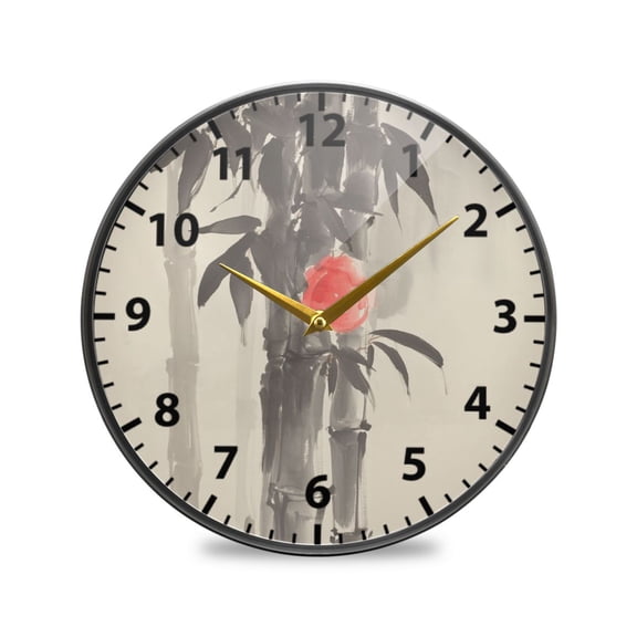 Traditional Chinese Painting Wall Clock Modern Decor Acrylic Clock Golden Hands 9.5in