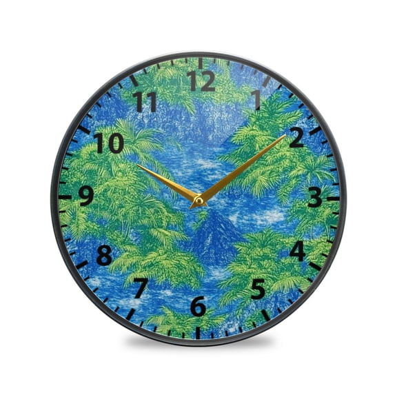 Acrylic Wall and Table Clock Tropical Forest Scene 9.5in Modern Decor with Golden Hands