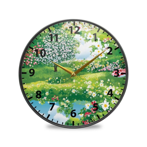 Acrylic Wall and Table Clock Vibrant Flower Meadow 9.5in Modern Decor with Golden Hands