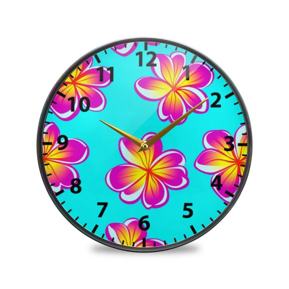 Vibrant Flowers Pattern Design Wall Clock Modern Decor Acrylic Clock Golden Hands 9.5in
