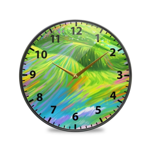 Acrylic Wall and Table Clock Vibrant Green Hills 9.5in Modern Decor with Golden Hands