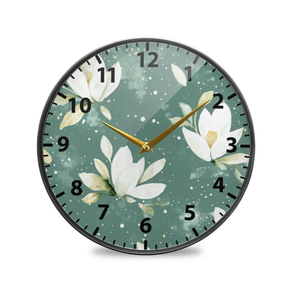 Acrylic Wall and Table Clock Watercolor Magnolias 9.5in Modern Decor with Golden Hands