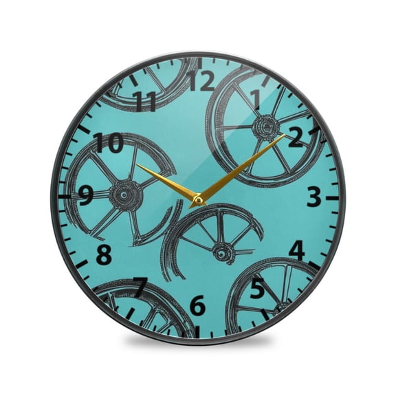 Acrylic Wall and Table Clock Wheels Pattern 11.9in Modern Decor with Golden Hands