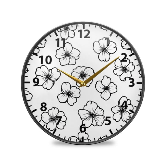 White Floral Pattern Wall Clock Modern Decor Acrylic Clock Golden Hands 9.5in
