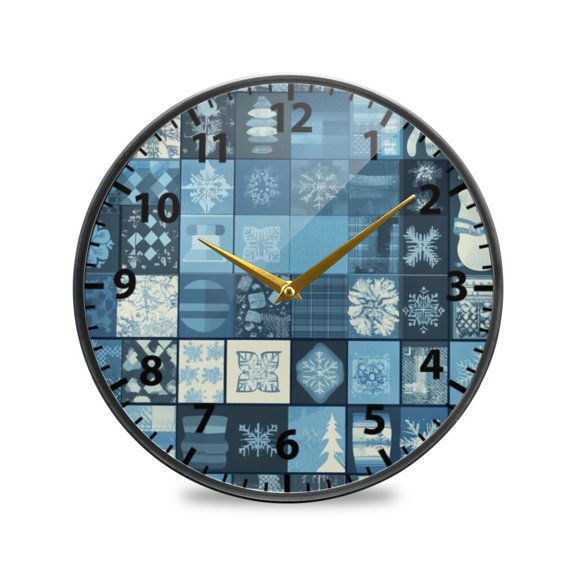 Winter Series Icon Wall Clock Modern Decor Acrylic Clock Golden Hands 9.5in
