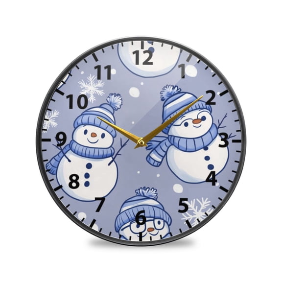 Acrylic Wall and Table Clock Winter Snowman Pattern 9.5in Modern Decor with Golden Hands
