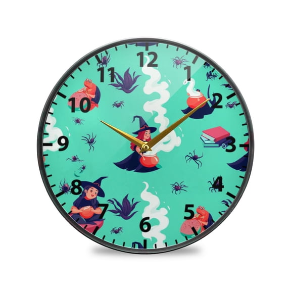 Acrylic Wall and Table Clock Witches Brewing Potions 9.5in Modern Decor with Golden Hands