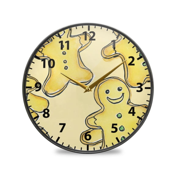 Yellow Gingerbread Man Wall Clock Modern Decor Acrylic Clock Golden Hands 9.5in