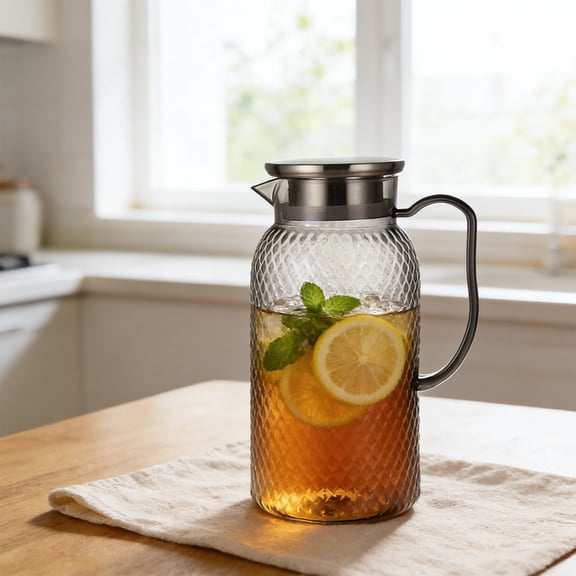 Acrylic Water Pitcher, 1 Liter Clear Plastic Jug with Lid, Heat Resistant PC Beverage Pitcher with Strainer for Home Kitchen Bar or Restaurant Serving