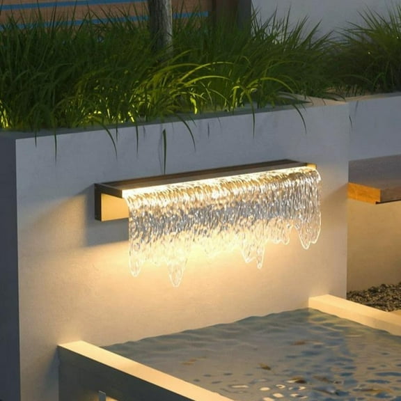 Acrylic Waterfall Spillway LED Light Pool Fountain, Water Spillway Outdoor Koi Pond Waterfalls Fountains Kit for Garden Koi Ponds Patio Swimming Pool Decoration-23.6"