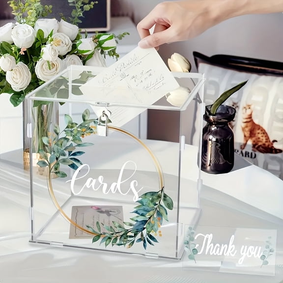 Acrylic Wedding Card Box with Slot and Lock, Transparent Gift Card Holder for Wedding Reception Money Envelopes and Wishes for Engagement Decorations
